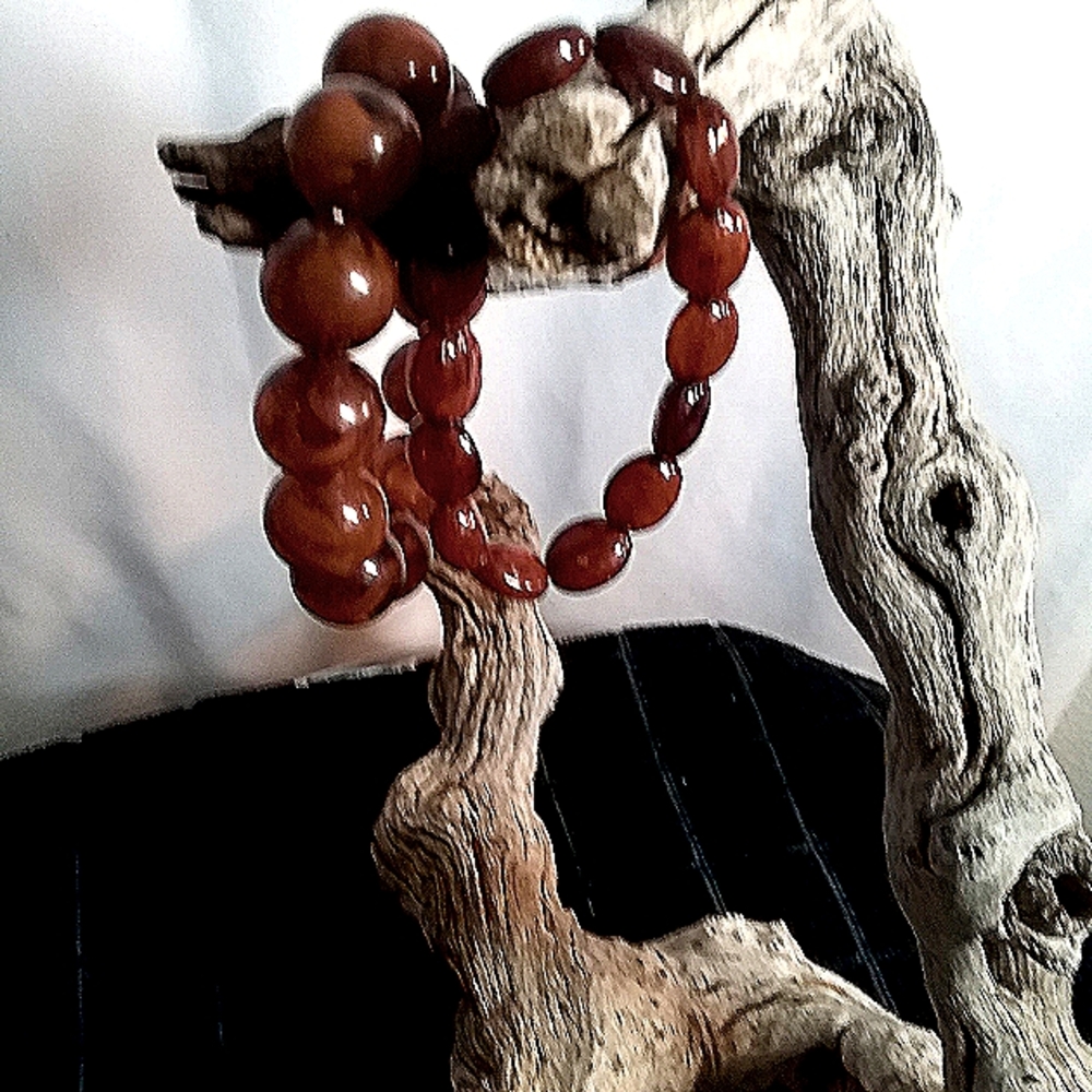 2 Vintage Brown and Black Swirl Beaded Stretch Bracelets